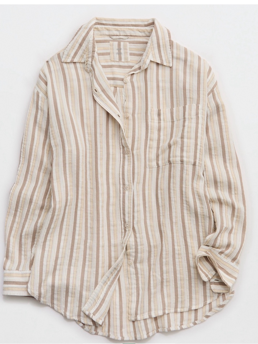 Aerie Beige & White Striped Linen Shirt